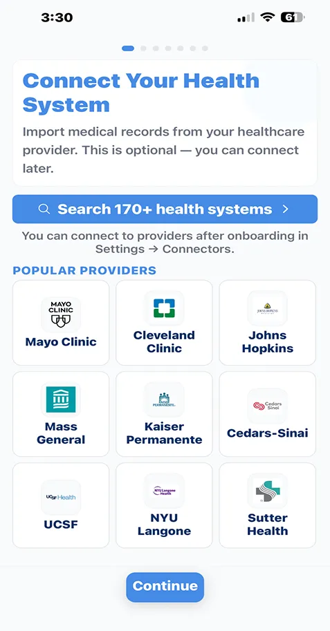 VertexMD app showing health records dashboard